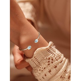 PROSTEEL Blue Crystal Heart Bracelet March Birthstone Aquamarine Stainless Steel Womens Cuff Bracelets Bangle