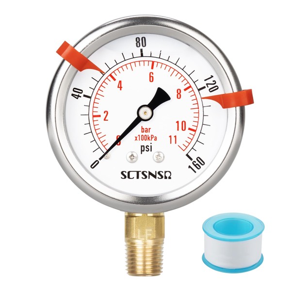 SCTSNSR 0 to 160 Psi Lead-Free Pressure Gauge, Glycerin Liquid
