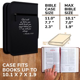 DEHITE Bible Cover Case for Women – Bible Carrying Bag Large Medium Size – | Fits Book 10.1 x 7 x 1.9 in | Pen Slots | Zippered Pocket | Premium Fabric – Black Floral Christian Gift Accessories