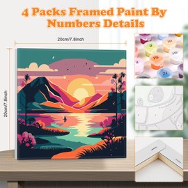 NAIMOER Framed Paint by Numbers for Kids, 4Pack Landscape Paint by Numbers Canvas for Kids Adults, Kids' Paint by Number Kits, DIY Acrylic Cartoon Oil Painting with Wooden Easel (8x8inch)