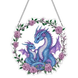 Hoobee Dragon Diamond Painting Pendant, Animal Diamond Painting Window Pictures, 5D Diamond Painting with Chain, Wall Hanging Kits for Home Wall Decoration and Entrance Decoration 20 x 20 cm (Dragon)