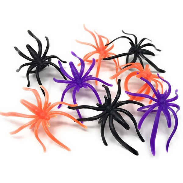 288 Bulk Halloween Spider Ring Assortment - Orange, Purple, Black, and Glow-in-the-Dark Creepy Crawly Party Favors, Treats, and Cupcake Toppers