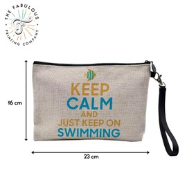Tasche aus Leinen – Kollektion Keep Calm Parodie England Großbritannien – Kosmetiktasche aus Leinen in Leinenoptik – Kulturbeutel – Geldbörse, Swimming, 23.5 x 15 cm, Kosmetiktasche