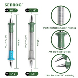 SENROG 2-Pieces Dual Head Spring Loaded Nail Punch Set, 1/32"&1/16", 3/32"&1/8" Hammerless Nail Punch Tool for Wood,Metal.