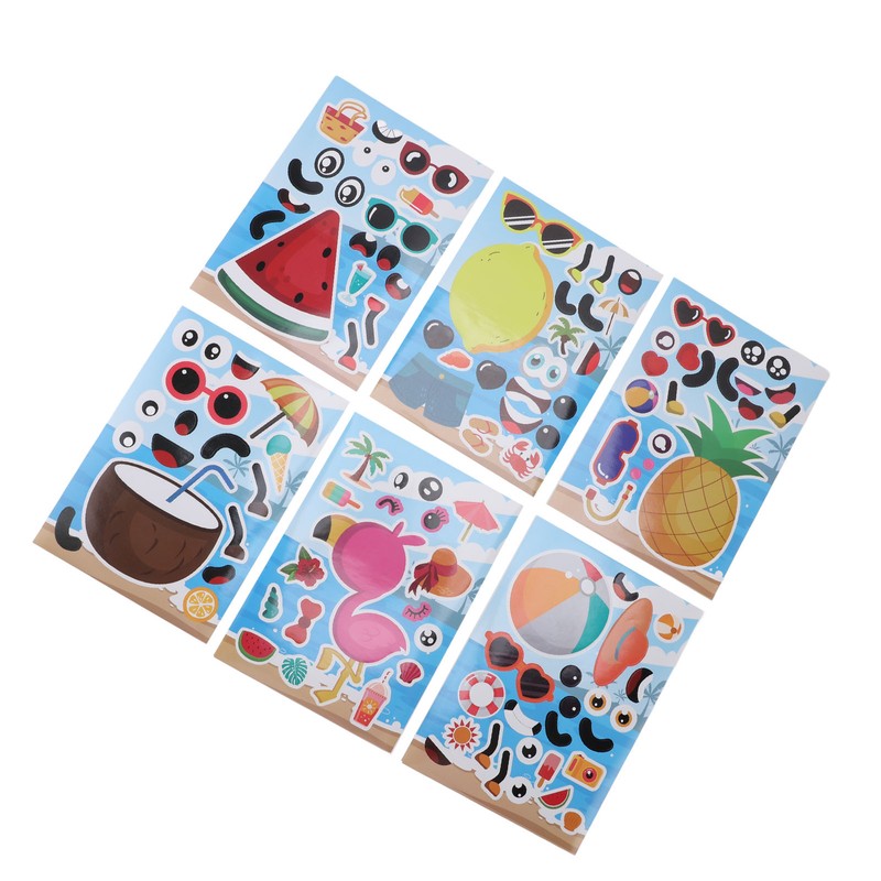 36PCS Facial Stickers for Kids Cartoon Hawaiian Beach Theme Sticker
