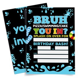 Weifuju Pool Party Birthday Invitations for Teen Boy, Summer Bruh Birthday Party Invitations Swimming Invite Cards, 20 Invites with Envelopes (4"x6")