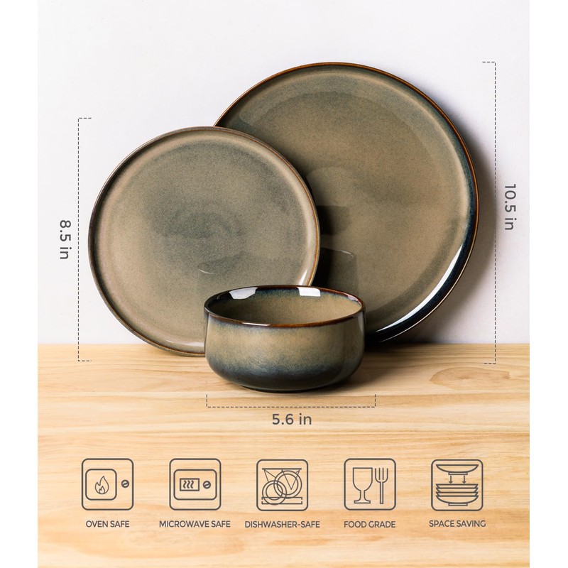 TheTerra Ceramic Dinnerware Sets for 4, 12 Pieces Handmade Reactive