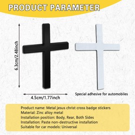 Lyxheth 2PCS Metal Jesus Christ Cross Badge Sticker, Cross Car Decal, 2.5"×1.8" 3D Body Fender Tail Jesus Christian Sticker, Self Adhesive Scratch Covering Christ Emblem Decal for Cars (Black+Black)