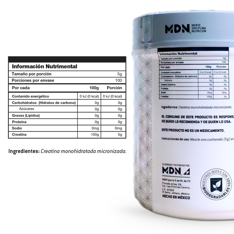 Creatina Monohidratada 100% Pura 500g Mdn Sports 100 Servicios Sin