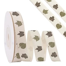 Ftuuo Autumn Leaf Cotton Twill Tape Ribbon，5/8 Inch x 10Yard Natural Cotton Herringbone Ribbons for Fall Thanksgiving Birthday DIY Crafts Baking Sewing Crafts Home Decor