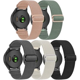 (5Pack)Elastic Solo Loop Bands for Garmin Venu2/3/Vivoactive 4,T Tersely 22mm Soft Stretch Adjustable Nylon Sport Band for Garmin Forerunner 265/music/255/music (Black+Dark Grey+Pink+Cactus+Starlight)
