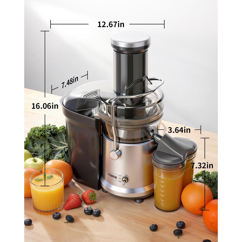 GDOR Powerful 1200W Juicer with Larger 3.2" Feed Chute, Titanium