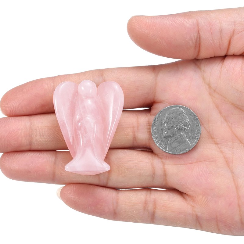 CrystalTears Natural Rose Quartz Crystal Pocket Guardian Angel, 1.5" Reiki