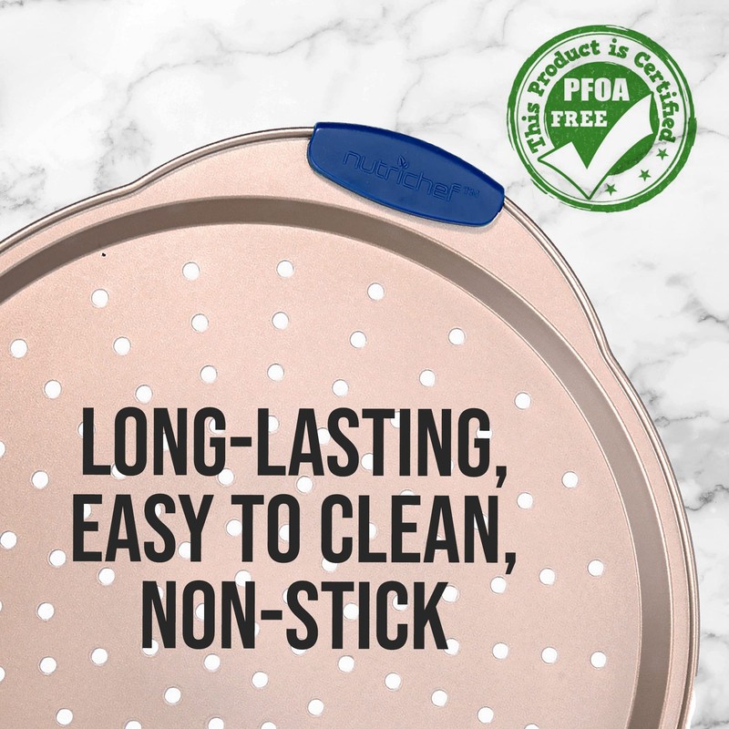 NutriChef 13-Inch Non-Stick Pizza Tray - with Silicone Handle, Round