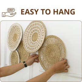 ChumDecor Wicker Wall Decor Set – Boho Basket Wall Art, Natural Woven Wall Art for Living Room Bedroom, Seagrass Decorative Plates For Wall Hanging, Flat and Lightweight