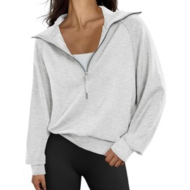 Trendy Queen Womens Oversized Sweatshirts Half Zip Pullover Long Sleeve Quarter Zip Hoodies Teen Girls Fall Y2K Clothes Grey XL