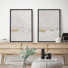 SIGNWIN Framed Canvas Print Wall Art Pastel Grunge Gray Landscape Abstract Shapes Illustrations for Living Room, Bedroom, Office - 24"x36"x2 Black