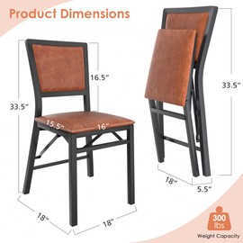 VECELO Folding Chairs Set of 2 with Cushion, Foldable Padded Seats with Heavy Duty Metal Frame for Kitchen/Dining/Living Room, No Assembly & Space Saving Design, Chestnut Brown