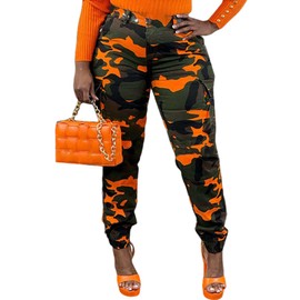 NRTHYE Camo Joggers for Women Camouflage Cargo Pants High Waist Army Cargo Casual Trousers