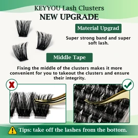 Lash Clusters 96pcs Individual Lashes D Curl 14mm Eyelash Clusters KEYYOU Volume Wispy Lash Extension Soft&Comfortable Easy DIY at Home(Y02,D-14mm)