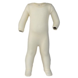 Ecoable Thermal Footed Romper: Organic Wool Silk Footie with Long Sleeves for Baby Boys or Girls (EU50-56 | 0-3 months, Natural)