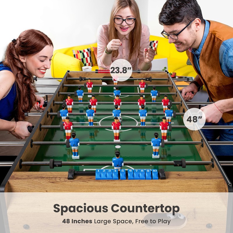 48” Foosball Table, Competition Sized Game Table with Adjustable Table