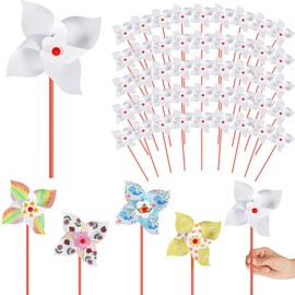 Simgoing 150 Pcs DIY Paper Pinwheels for Kids Bulk White Blank Paper Pinwheels Kids' Paper Craft Kits for Boys Girls Summer Activities, School Group Daycare Home Fun Graffiti Art Craft Project