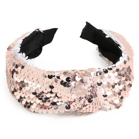 BOOMTOP Headband Women's Sequins New Year's Eve Headband Wide Christmas Hair Bands with Knot Glitter New Year's Eve Headband Girls Women Christmas Hair Accessories Champagne Christmas New Year Gift