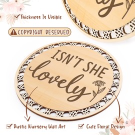 Huray Rayho Isn' t She Lovely Wooden Sign Little Girl Decor Boho Girls Room Wall Art Round Ratten Style Shelf Decor Set of 1 10 Inches Housewarming Baby Gift