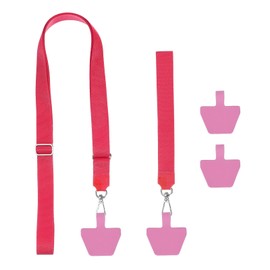 PATIKIL Smart Phone Lanyard, 2Pcs Adjustable Crossbody Cell Phone Neck Strap Lanyard with Wrist Strap and 4 Patches for Most Smartphones ID Badges Keychain, Light Red