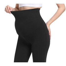 V VOCNI Women's Maternity Flare Leggings Over The Belly Bootcut Bell Bottom Pregnancy Leggings Lounge Yoga Pants Black XX-Large