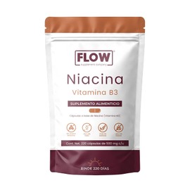NIACINA (Vitamina B3) - Flow Supplement | LLEVA MÁS X MENOS - Vitamina B3-500 mg - 220 Cápsulas | Suplemento Alimenticio para *7 meses* - Aporte diario de Vitamina B3 - Sin Azúcar ni Gluten