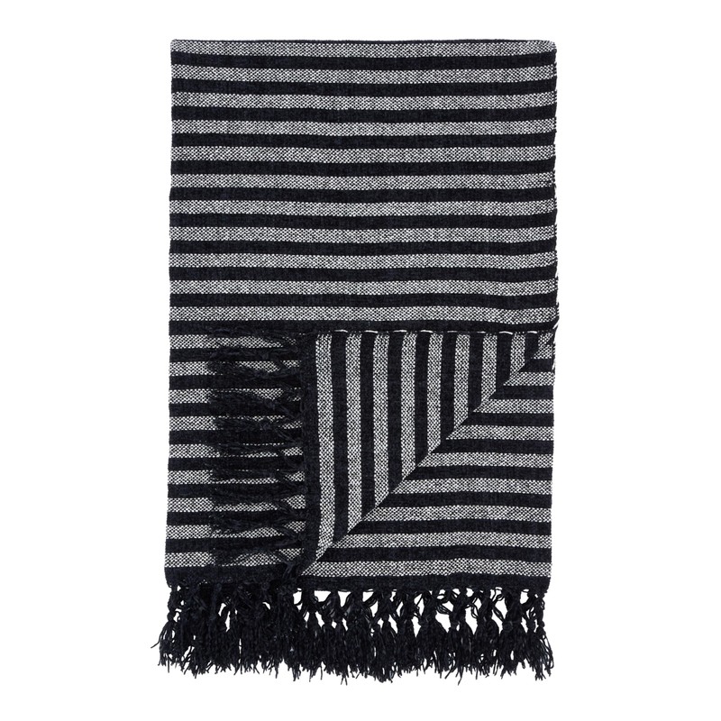 Catherine Lansfield Stripe Chenille 130x170cm Blanket Throw Black