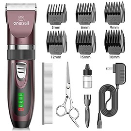 oneisall Dog Clippers Low Noise, 2-Speed Quiet Dog Grooming Kit Rechargeable Cordless Pet Hair Clipper Trimmer Shaver for Small and Large Dogs Cats Animals (Brown)