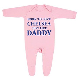 "Chelsea Baby Sleepsuit - 'Born To Love Chelsea Just Like Daddy - Soft 100% Combed Cotton Football-Themed Baby Sleepsuit for Football Fans" (0-3 Months, Pink)