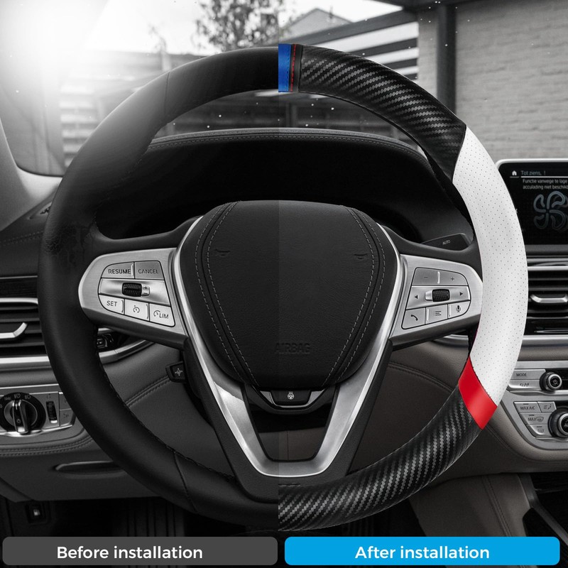 Carbon Fiber Steering Wheel Cover, Non-Slip and Sweat Absorbent, 15"