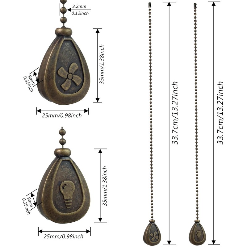 OMYZERO 2Pcs Ceiling Fan Pull Chain Set, 12Inches Decorative Fan