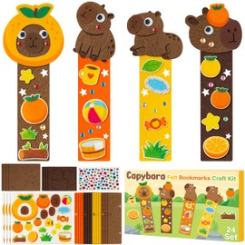 FoszaSzept Capybara Felt Bookmarks Craft Kit - 24Pcs Make Your Own Capybara Bookmarks Gift Set, DIY Unique Cute Animals Art Work Handcraft, Birthday Party Favor Classroom Activities for Kids