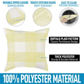 Zulay Home Pack of 2 Buffalo Plaid Throw Pillow Covers - Farmhouse Porch Pillows Outdoor & Indoor Covers - Polyester Buffalo Plaid Pillow Covers (20x20 Inch, Yellow & White)
