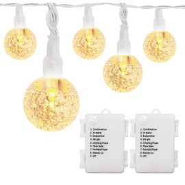 LOENDE Battery Operated Globe String Lights 16FT Waterproof 30 LED 8 Modes Outdoor String Lights Crystal Ball String Light with Timer for Backyard Garden Balcony Pergola, Warm White (2 Pack)
