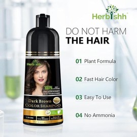 Herbishh - Champú colorante para cabello gris, champú con tinte natural para el cabello, colorea el cabello en minutos, dura hasta de 3 a 4 semanas, 500 ml, tinte de cabello 3 en 1, sin amoniaco | (marrón oscuro)