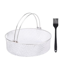Air Fryer Replacement Basket Air Fryer Steamer Basket Stainless Steel Mesh Basket for Air Fryer,Air Fryer Accessory 8.25inch Steamer Basket with Handle(Silver,size:8.25x2.8inch)