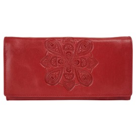 bruno banani Mandala Genuine Leather Women's Purse, Practical Wallet, 12 Card Slots, Double Press Stud Closure, RFID Protection, Subtle Embossed Logo, 021645, red