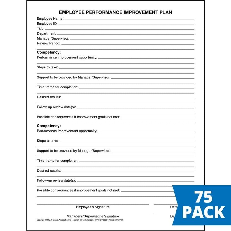 Employee Performance Improvement Plan Form, 8.5 x 11, 75 Pack,