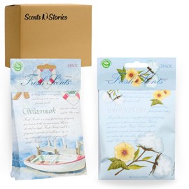 Watermark & White Cotton Sachets 6 Pack Fresh (3 Each) with Scent N Stories Box, Premium Scented Packets for Lasting Freshness in Every Space.