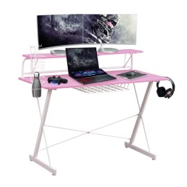 Techni Sport TS-200 Computer Gaming Desk with Shelving, Pinkcolor: Pink