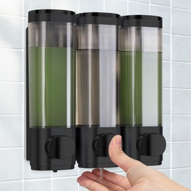 Soap Dispenser Wall Mounting, Shampoo Shower Gel Dispenser, Set of 3 Soap Dispensers, No Drilling, Even Liquid Release, Leak-Proof, Suitable for Shampoo, Shower Gel, Liquid Soap, Conditioner (Black)