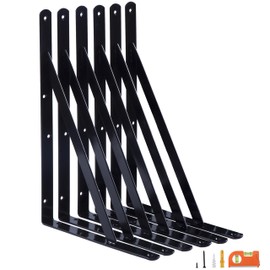 NEODROP 6-Pack 14 Inch Heavy Duty Shelf Brackets, Large Wall Bracket for Floating Shelves, 90 Degree Triangle Large L Bracket, Black Powder-Coated Steel