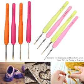 Kit de Ganchos de Ganchillo, 8 Piezas de TPR, Color de Silicona, Aluminio, Suéter, Aguja, Herramienta para Tejer, Empuñaduras de Goma Ergonómicas Y Tamaños de Gancho de 1 Mm a 2,75 Mm, para Niños, Pri
