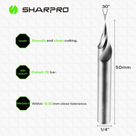 SHARPRO Chamfer Router Bits V Groove O Flute Spiral Router Bit 30 Degree 1/4 Inch Shank CNC Carbide V-bit for Engraving and Chamfering Lettering, Ideal for Wood, Acrylic and PVC (3PCS)